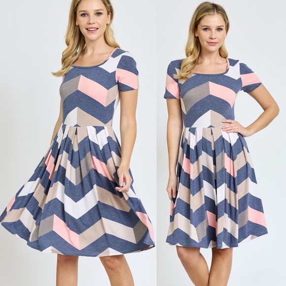 Anthropologie Dresses & Skirts - Pink Chevron geometric boho print Pleated Midi Dress